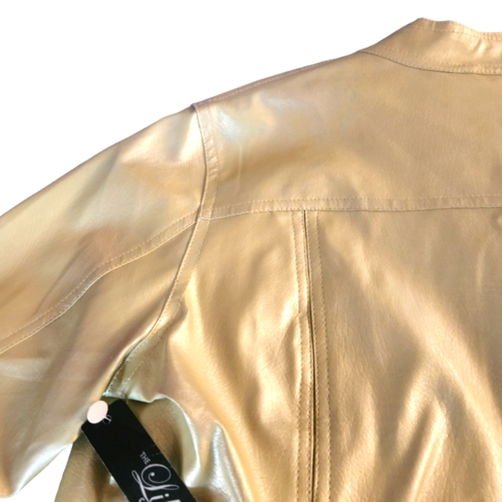 The Liberty Collection Women's Vegan Zip Up Leather Solid Gold Jacket - Picture 15 of 16